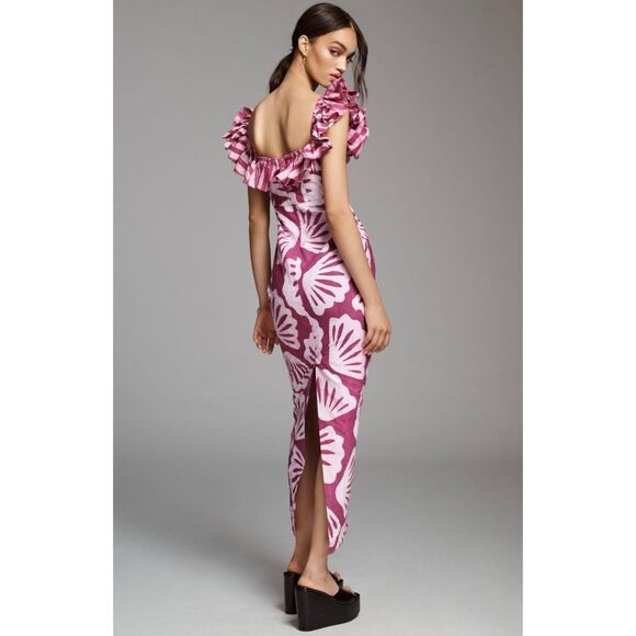Anthropologie Sika KC Off the shoulder Ruffle Midi Dress Long Bodycone Purple 4 - Picture 2 of 16